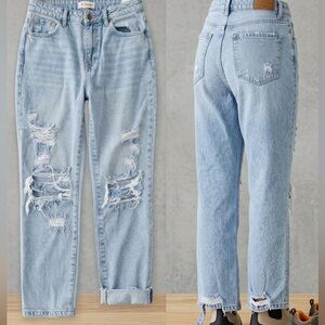 Böhme Heavily Distressed Light Wash Straight Leg Jeans Size 28 100% Cotton